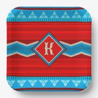 Southwest River Canyon Red Turquoise Monogrammed Paper Plates