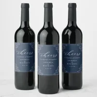 Elegant Navy Blue Wedding Wine Bottle Labels