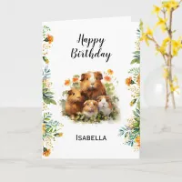 Guinea Pigs Marigold Flowers Personalized Birthday Card