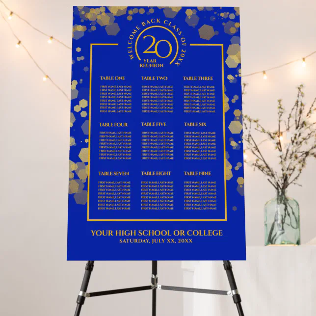 Blue & Gold School Class Reunion Seating Chart Foam Board