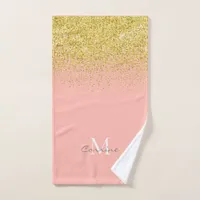 Metallic Gold Glitter Rain + Rose Quartz Monogram Bath Towel Set