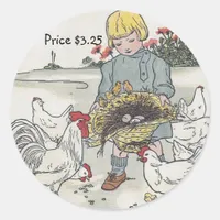 Vintage Girl And Chickens Pricing Stickers