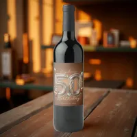 Elegant Bronze and Silver Balloons 50th Birthday Wine Label