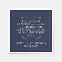 Christian Graduation Bible Verse Typography Blue Napkins