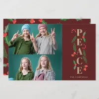 Budget Red Holly Berry Peace Photo Holiday Card