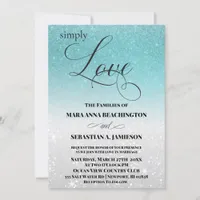 *~* Aqua Glitter Beach Destination Wedding Invitation