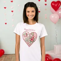 Pink and Green Patchwork Heart T-Shirt