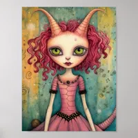 Adorable Alien Lady Mixed Media Collage Poster