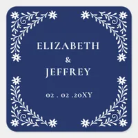 Elegant Boho Navy Floral Wedding  Square Sticker