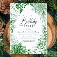 Green Elegant Winter Christmas Birthday Party Invitation