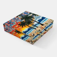 Beautiful Beach Scene with Palm Trees   Paperweight
