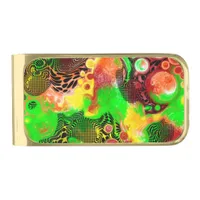 Digital Pour Painting Autumn Colors Fluid Art Gold Finish Money Clip