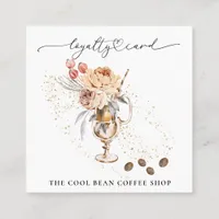 ~* Floral Cafe - Coffee Bean Espresso QR Rewards Loyalty Card