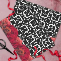 Red Roses On Black And White Geometric Pattern Tissue Paper