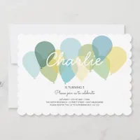 Blue Yellow Balloons Cute Birthday Invitation