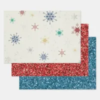 Christmas Holidays Red Green Snowflakes Glitter Wrapping Paper Sheets