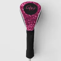 Stylish monogram pink glitter name black golf head cover