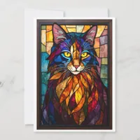 Stained Glass Style Charming Cat with Yellow Eyes Card
