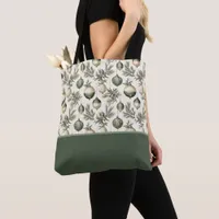 Sage Green and Gold Ornaments Color Block Tote Bag