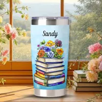 Pretty Vintage Books and Flowers Personalized Insulated Tumbler