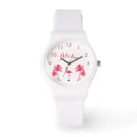 Aloha tropical flamingo pink palms girly watch