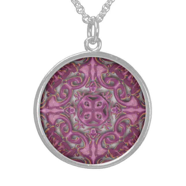 Symmetrical pattern (azulejos like) sterling silver necklace