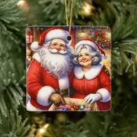 Cute Mr and Mrs Santa Claus Personalized Christmas Ceramic Ornament