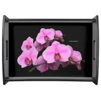 Elegant Pink Orchids Phalaenopsis on Black Serving Tray