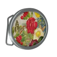 Vintage Flower Bouquet with Butterflies Oval Belt Buckle