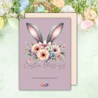 Happy Easter Floral Bunny Ears Family Name Holiday Card