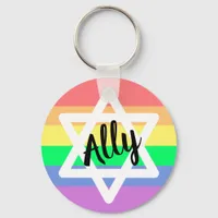 Pastel Rainbow Star of David | LGBTQ Ally Message Keychain