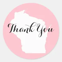 Pink White and Black Wisconsin Wedding Thank You Classic Round Sticker