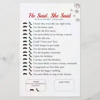 He Said, She Said Bridal shower pearl Game