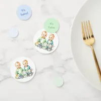 Blue and Green Twin Boys Themed Baby Shower Confetti