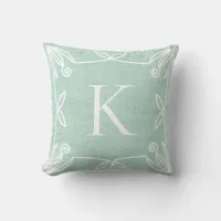 Cute Hand Drawn Wreath Monogram Faux Teal Burlap Throw Pillow