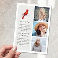 Red Cardinal Bird 3 Photo Sympathy Funeral Thank You Card