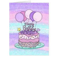   Jumbo-Sized Pink and Purple Birthday C  Card