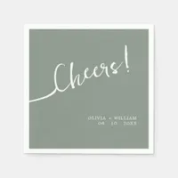 Sage Green Cheers Wedding Napkins Script Design