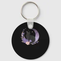 Cat Witchy Moon Flowers Pastel Goth Goblincore Keychain