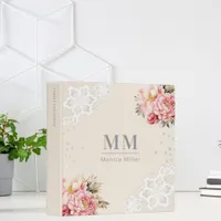 Blush pink flowers lace peach beige monogram 3 ring binder