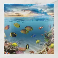 Tropical Ocean Sunset Coral Reef Underwater Trinket Tray