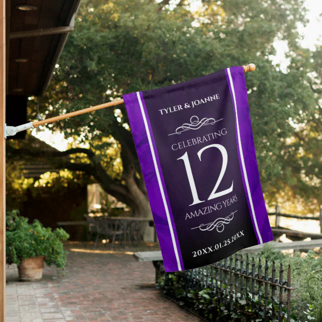 Elegant 12th Silk Wedding Anniversary Celebration House Flag