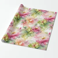 Pastel Flower Alcohol Ink Illustration Print Wrapping Paper