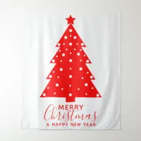 Red and White Merry Christmas Tree Silhouette Tapestry