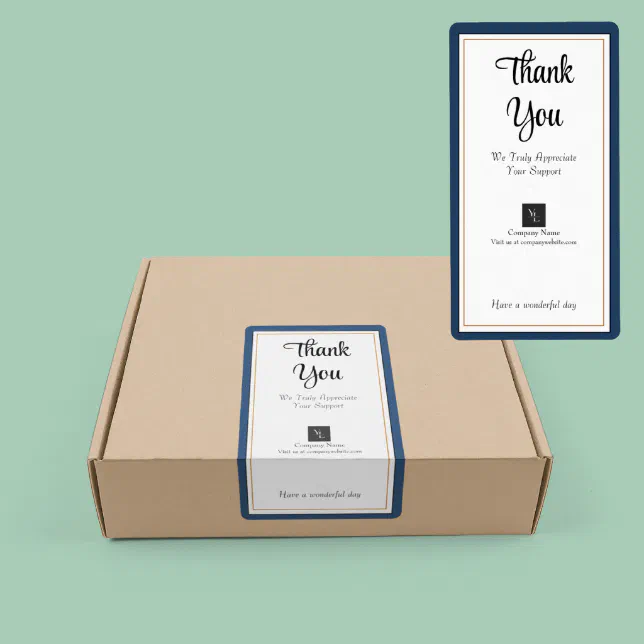 Modern Blue White Gold Frame Thank You Box Label