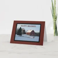 Snowy Red Barn Country Christmas  Holiday Card