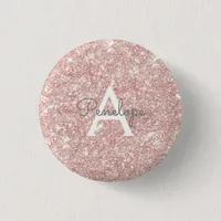 Girly Pink Glitter Monogram Button