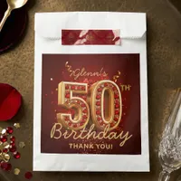Elegant Ruby Red Gold 50th Birthday Thank You Favor Bag