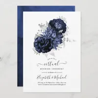 Rustic Navy and Silver Floral Virtual Wedding Invitation