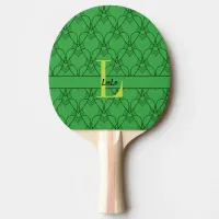 Green Hearts Pattern Monogram and Name Custom Ping Pong Paddle